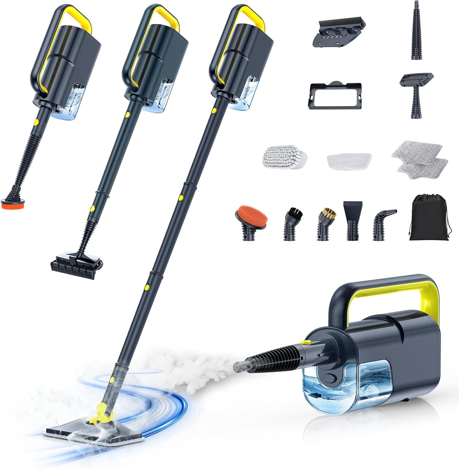 10-in-1 Steam Mop, Detachable Handheld Steam Cleaner for Multi-Surface | 350ml Tank,10s Heat-Up,248°F Steam Cleaner,2-Level Control,Swivel Head for Carpet,Floor,Tiles,BBQ grill,Car Accessories