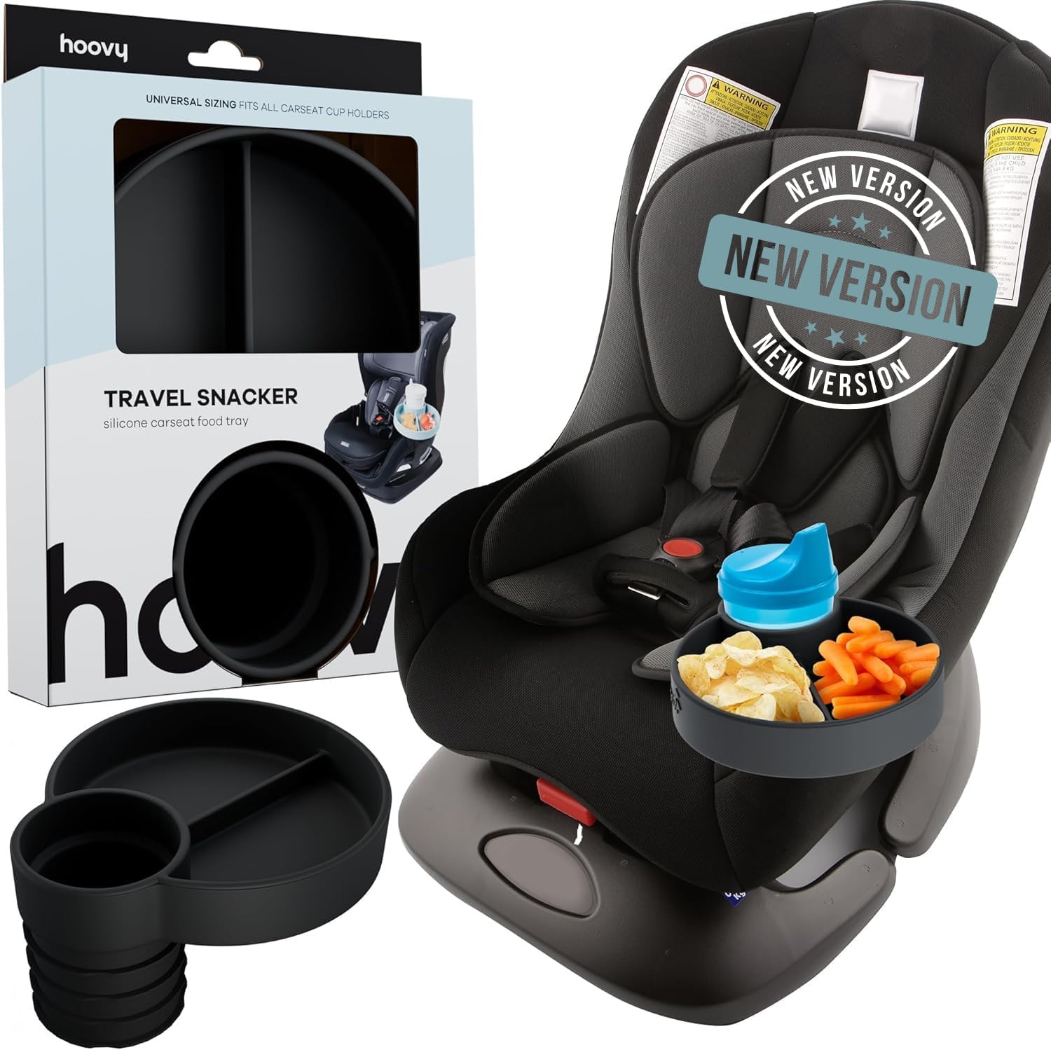 Silicone Cup Holder Tray for Car Seat, Booster Seat, Stroller – Carseat Snack Trays for Kids Travel – Cup Holders Food Tray – Midnight 1 Pack