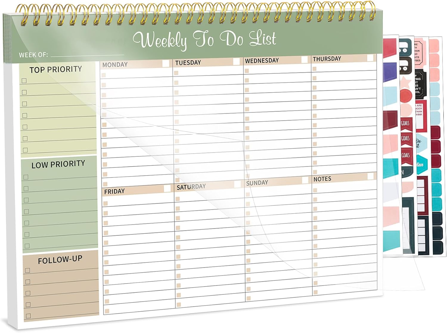 Thboxes Weekly To Do List Notepad, 8.5″x11″ Desk Planner 52 Sheets, Green | 100GSM Paper Undated Habit Planner, Productivity Organizer Notepad, for Home School Office Work, Travel, College Essentials