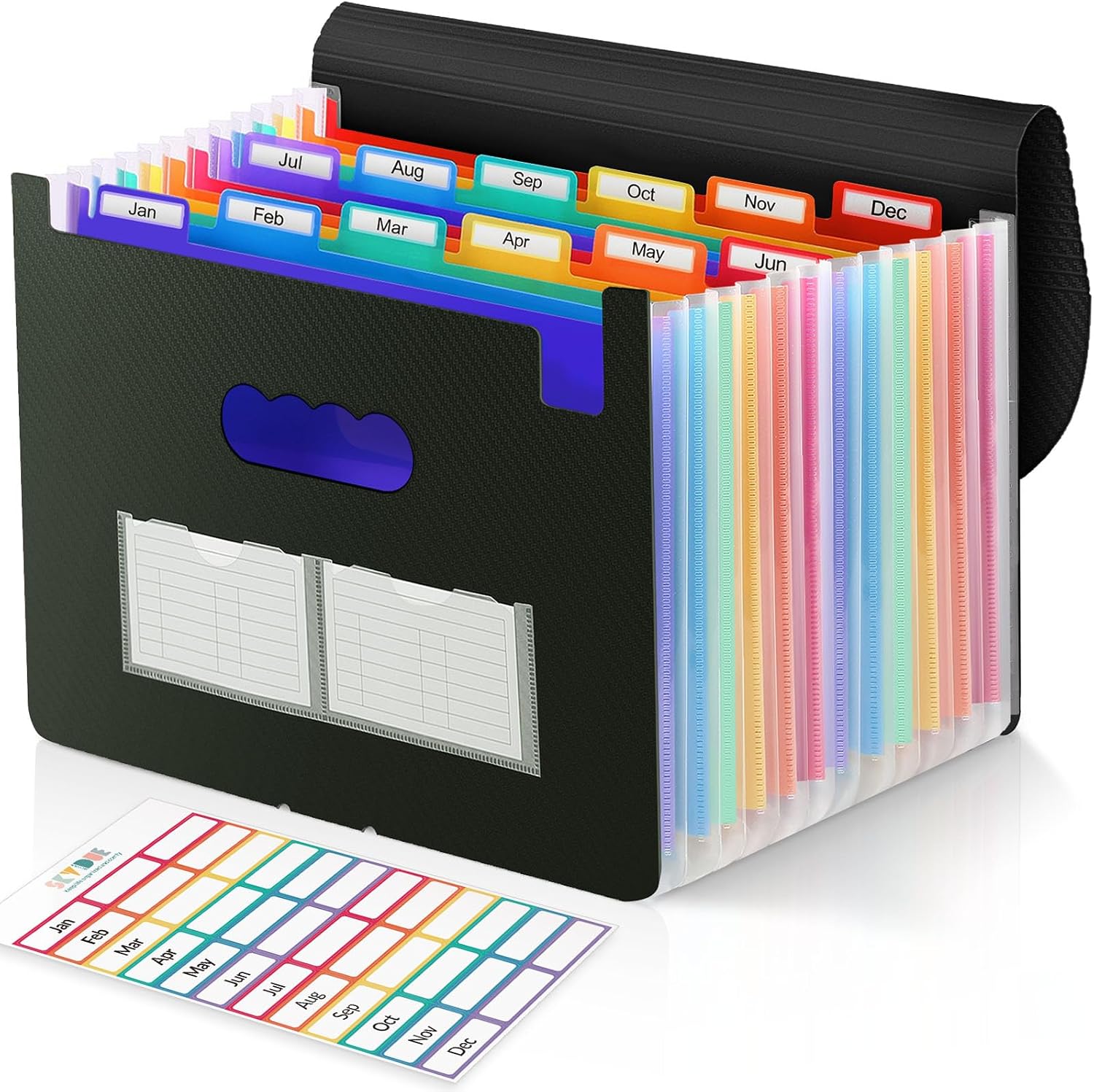 SKYDUE Accordion File Organizer, Expanding File Folder with 13 Pockets, Portable Document Paper Bill Receipt Organizer for Desk, Home School Office Supplies, Letter A4 Size Black