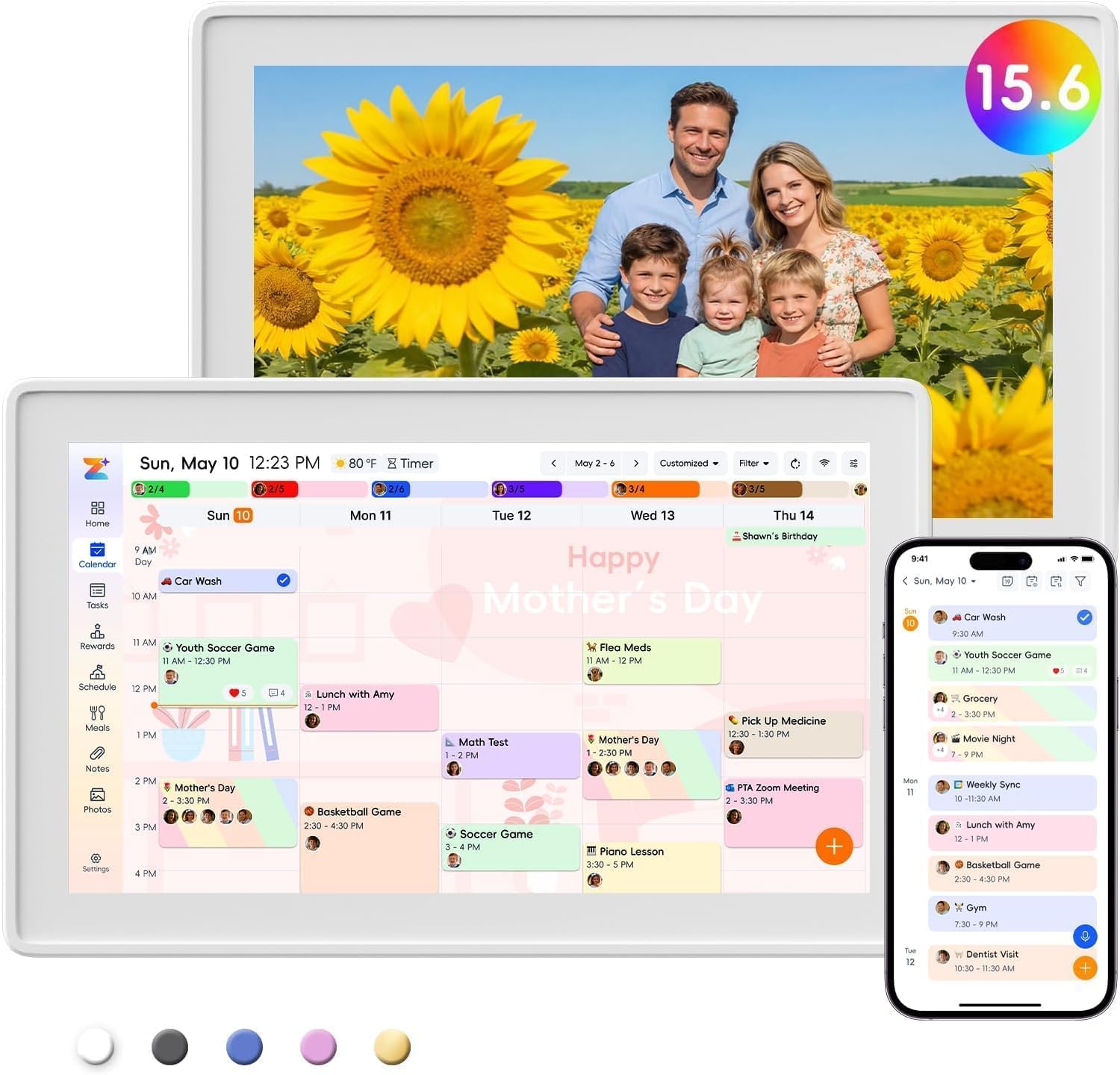 Westsee 15.6″ Digital Calendar, No Subscription Smart Family Planner | Touch Screen Electronic Wall Calendar, Photo Display, Chore Chart & Tasks, Meal Planner, Wall Mount & Desk Stand (White)