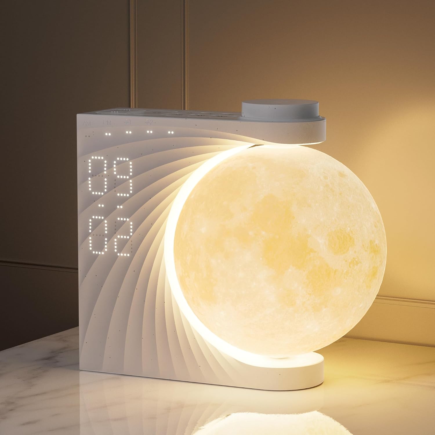 Sunrise Alarm Clocks for Heavy Sleepers Moon Lamp for bedrooms | 2 Alarms,15 Ringtones,10 Nature Sounds,12 Volume Control,10Mins Snooze,3 Levels Brighness Moon Light, 10 Light Effects