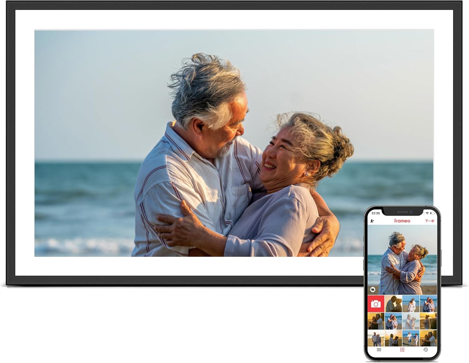 Digital Picture Frame, Frameo 15.6” Digital Photo Frame WiFi Large Display | 1920*1080 IPS FHD Touch Screen, Wall-Mountable, Electronic Photo Frame Slideshow, Share Video, Birthday Gifts for Mom, Women