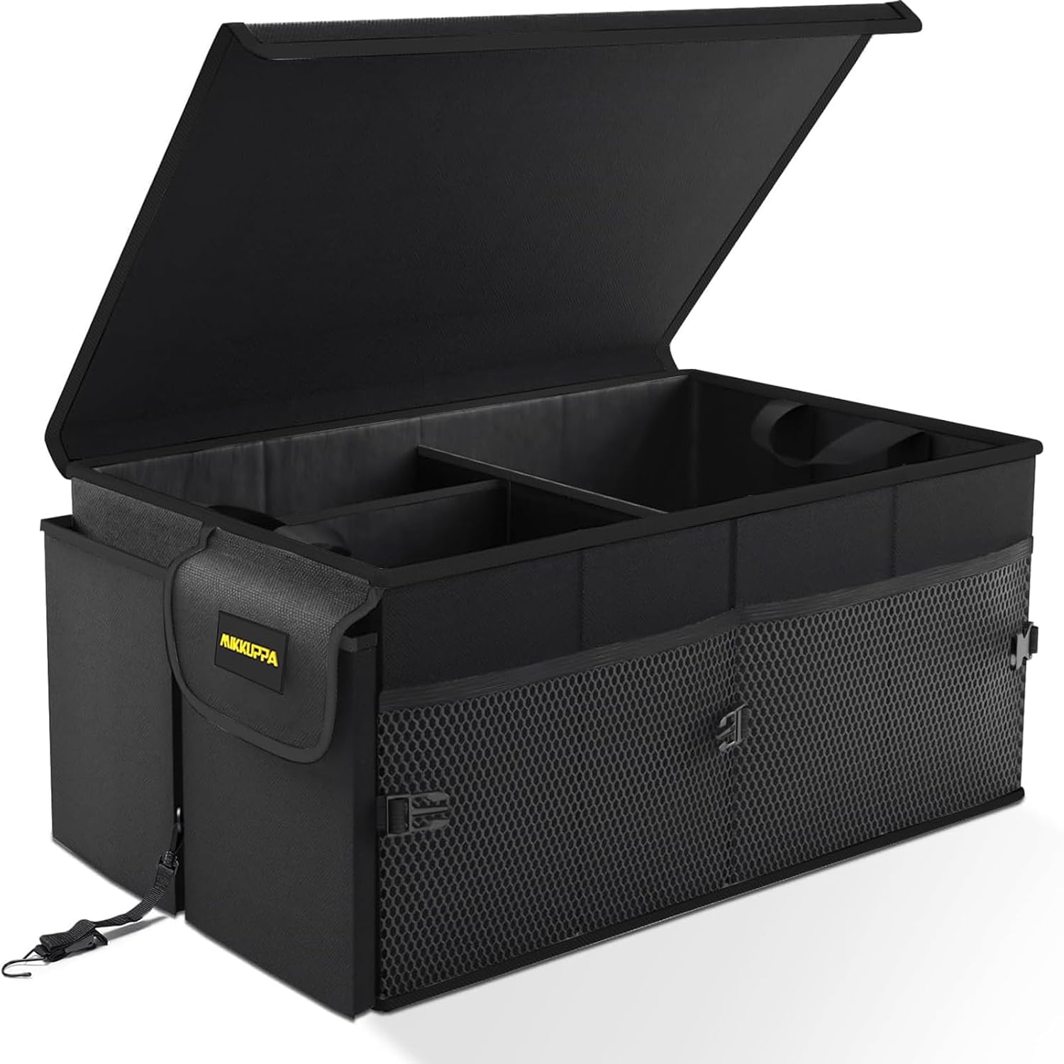 MIKKUPPA Trunk Organizer with Lid – 65L Collapsible Car Organizer, Black | Reinforced Board Resists Deformation, Sturdy Car Storage for SUV Sedan Truck Van, with Adjustable Straps and Non-Slip Bottom