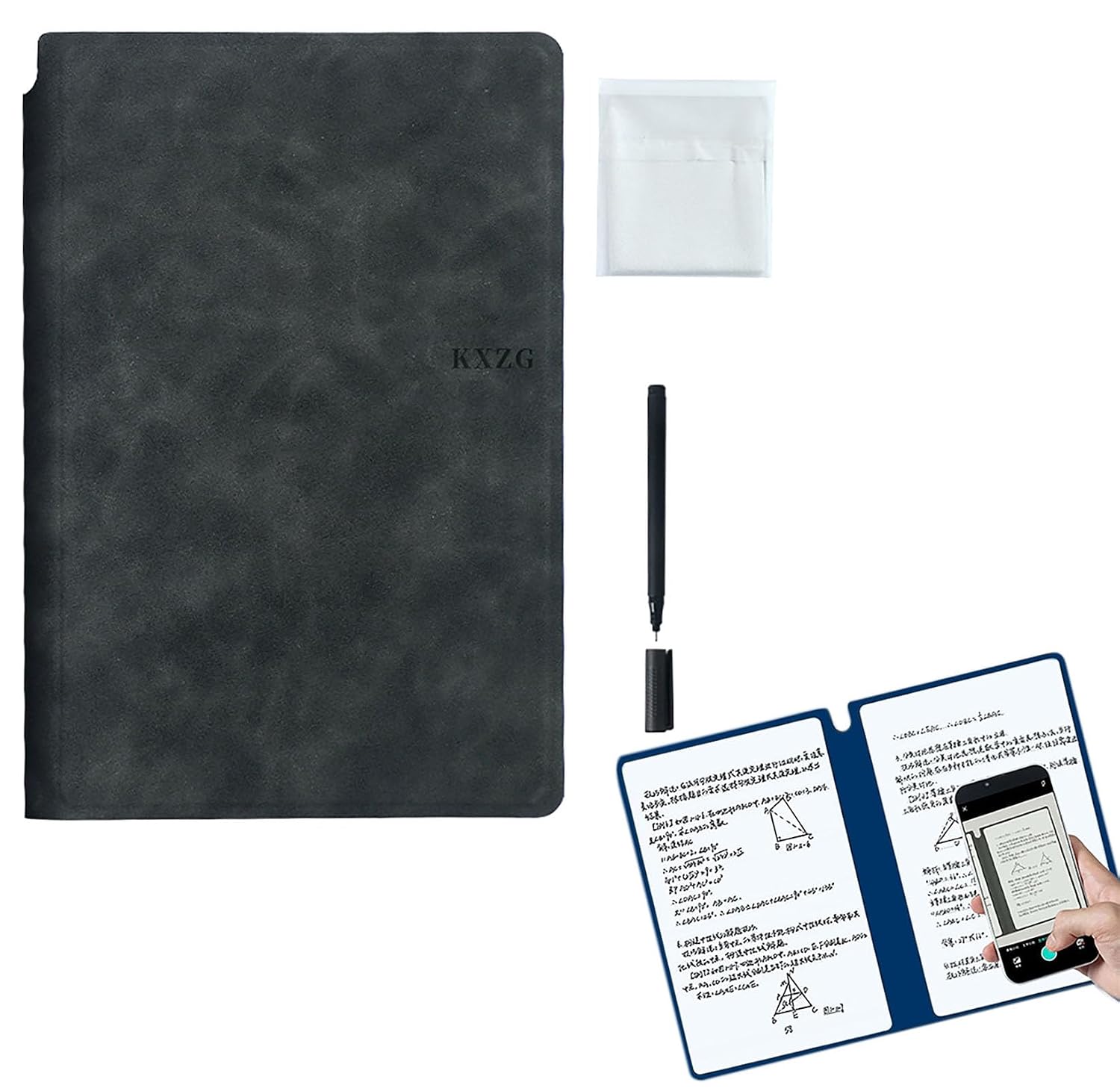 Wipeable Notebook with a Wipeable Pen and Rag, 9 Inch x 5.8 Inch Blue A5 Size PU Hardcover for Office and Taking Notes