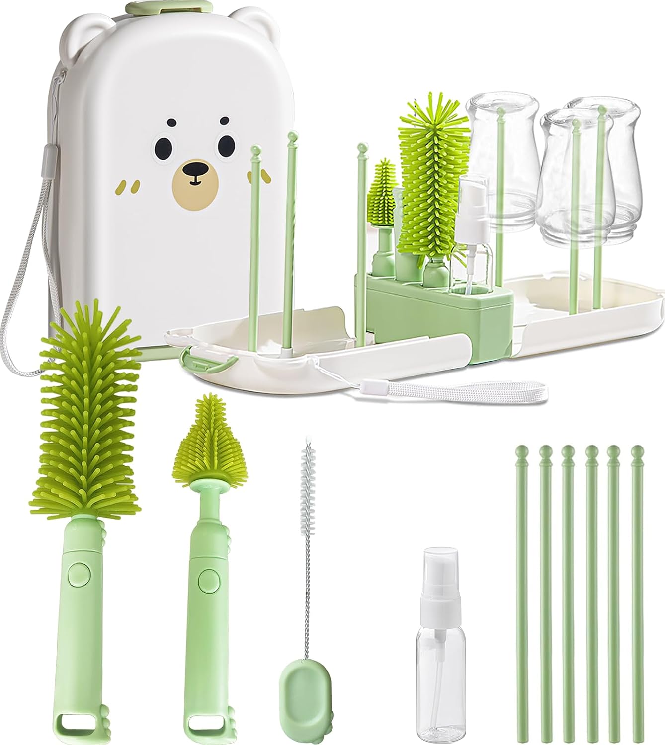 Travel Baby Bottle Cleaner Kit, 6-in-1 Brush Set for Bottles & Pumps | Compact Bottle Brush Set for Infant Feeding • Compact Travel Case • Bottles & Breast Pump Parts • BPA Free • On-the-Go