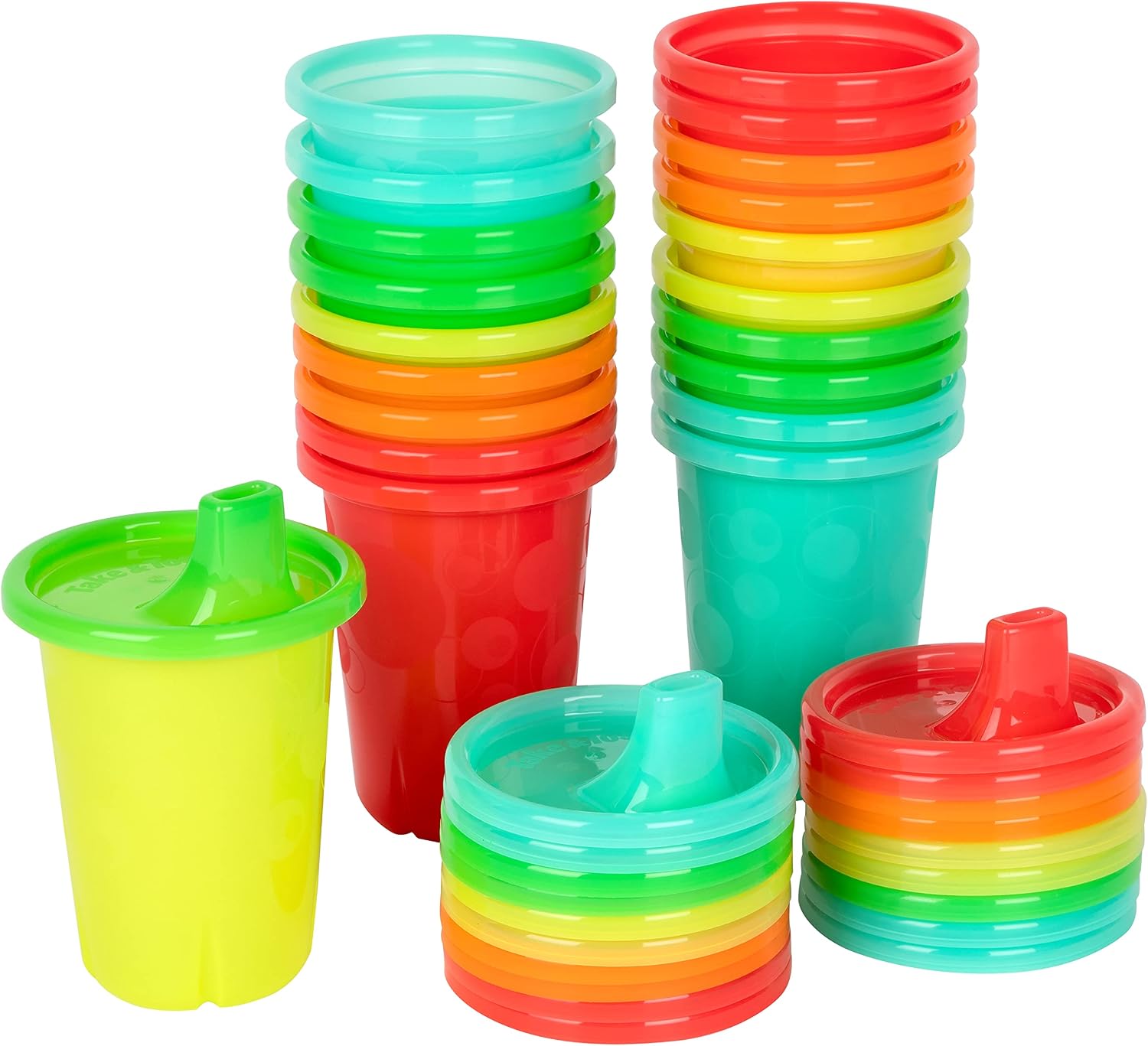 The First Years Take & Toss Spill Proof Sippy Cups – Rainbow Party Pack – Reusable Toddler Cups – Kids Cups and Snap On Lids for Ages 9 Months and Up – 20 Count | 10 Oz Cups, Snap-On Lids, Spill Proof, Top-Rack Dishwasher Safe, Ages 18 Months+, Daycare Use, Party Favors