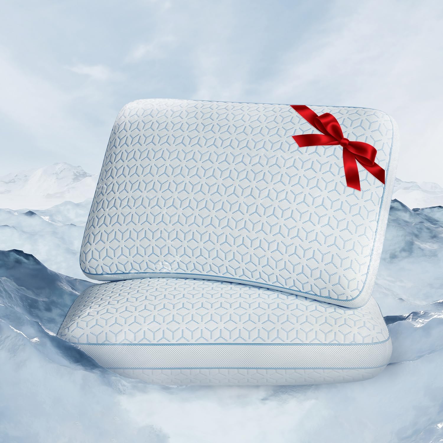 Sweetnight Cooling Pillows Queen Size Set of 2, CertiPUR-US Pillows | Shredded Memory Foam Pillows 2 Set for Hot Sleepers, Cold Bed Pillows for Sleeping, Washable with Removable Cover, Cool Night