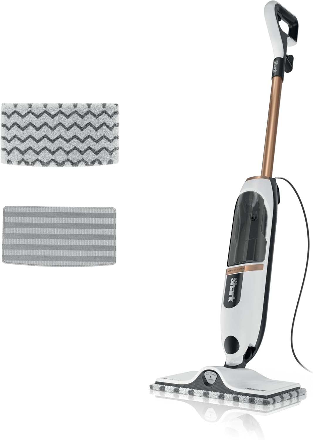 Shark SteamSpot Steam Mop with Steam Blaster Technology, White, S2001 | 3 Steam Modes, 2 Washable Dirt Grip Pads, XL Removable Tank, Lightweight, Targeted Steam, Steam Sanitization on Hard Floors