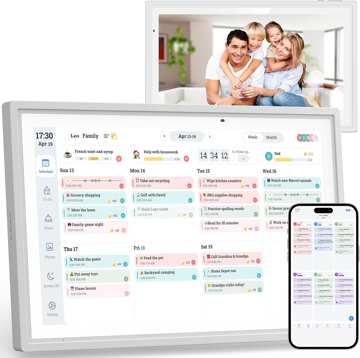 Digital Calendar Wall Touch Screen,15.6 Inch Electronic Calendar Wall Planner with Chore Chart & Meal Planning, Wall & Desk Mountable, No Subscription, 32 GB Smart Touchscreen Interactive Display for Family Shedules
