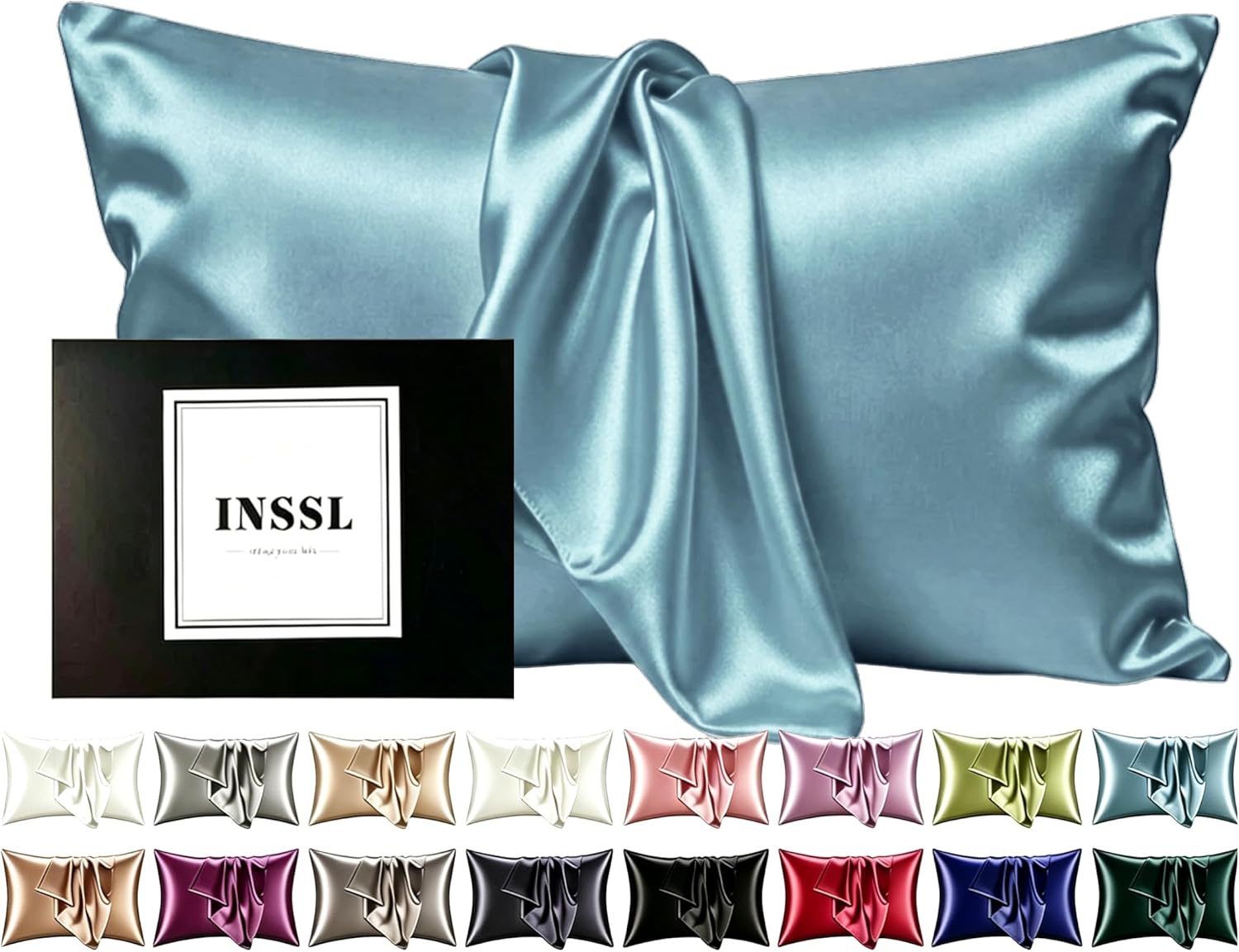 INSSL Silk Pillowcase for Women, Mulberry Silk Pillowcase for Hair and Skin and Stay Comfortable and Breathable During Sleep (Blue Gray, Standard)