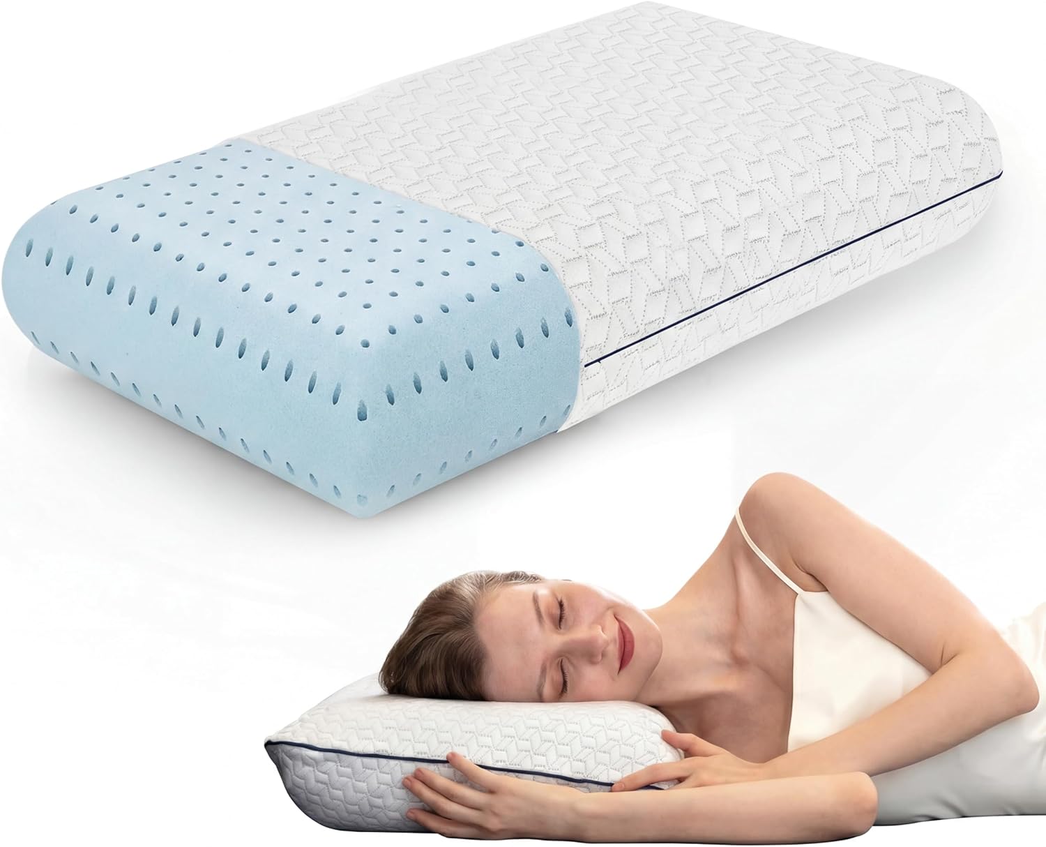 Memory Foam Pillows – Cooling Firm Pillow – Standard Size 1-Pack | Memory foam pillow – Back stomach & side sleepers – Shoulder & back pain relief -Cooling pillow washable bamboo viscose cover
