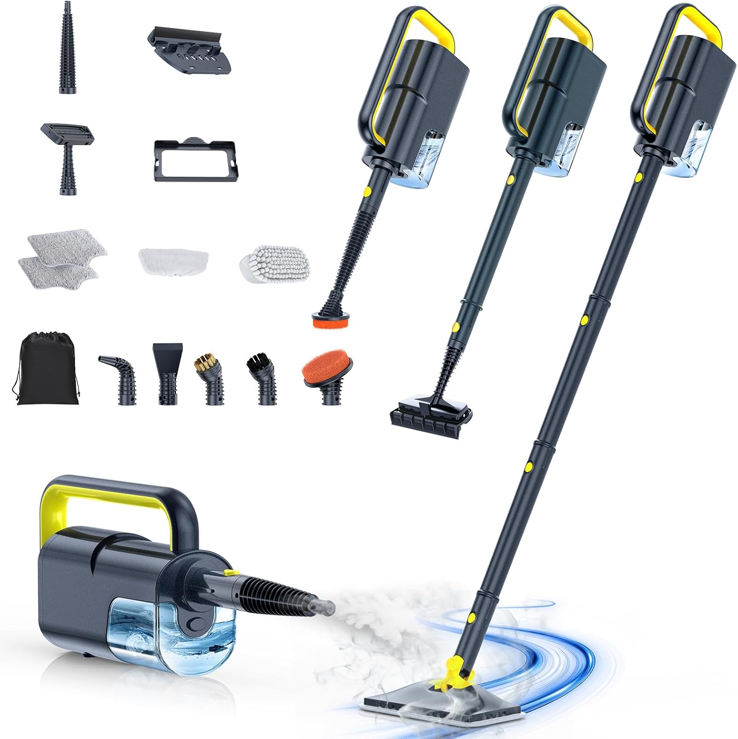 10-in-1 Steam Cleaner, Detachable Handheld Steam Mop for Multi-Surface | Quick 10s Heat, 350ml Water Tank and 2-Level Steamer for Cleaning Floor, Window, Carpet, BBQ Grill, Tile, Sofa, Car and Grout