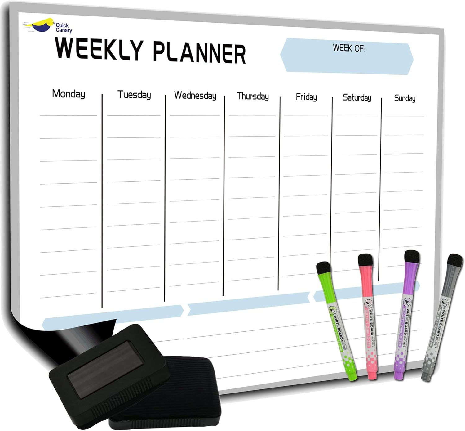 Large Magnetic Weekly Planner for Fridge, Dry Erase Whiteboard | 17×12″ Stain-Resistant Surface, Strong Full-Back Magnet, 7-Day Weekly Planner for Meals & Chores, 4 Markers & Eraser