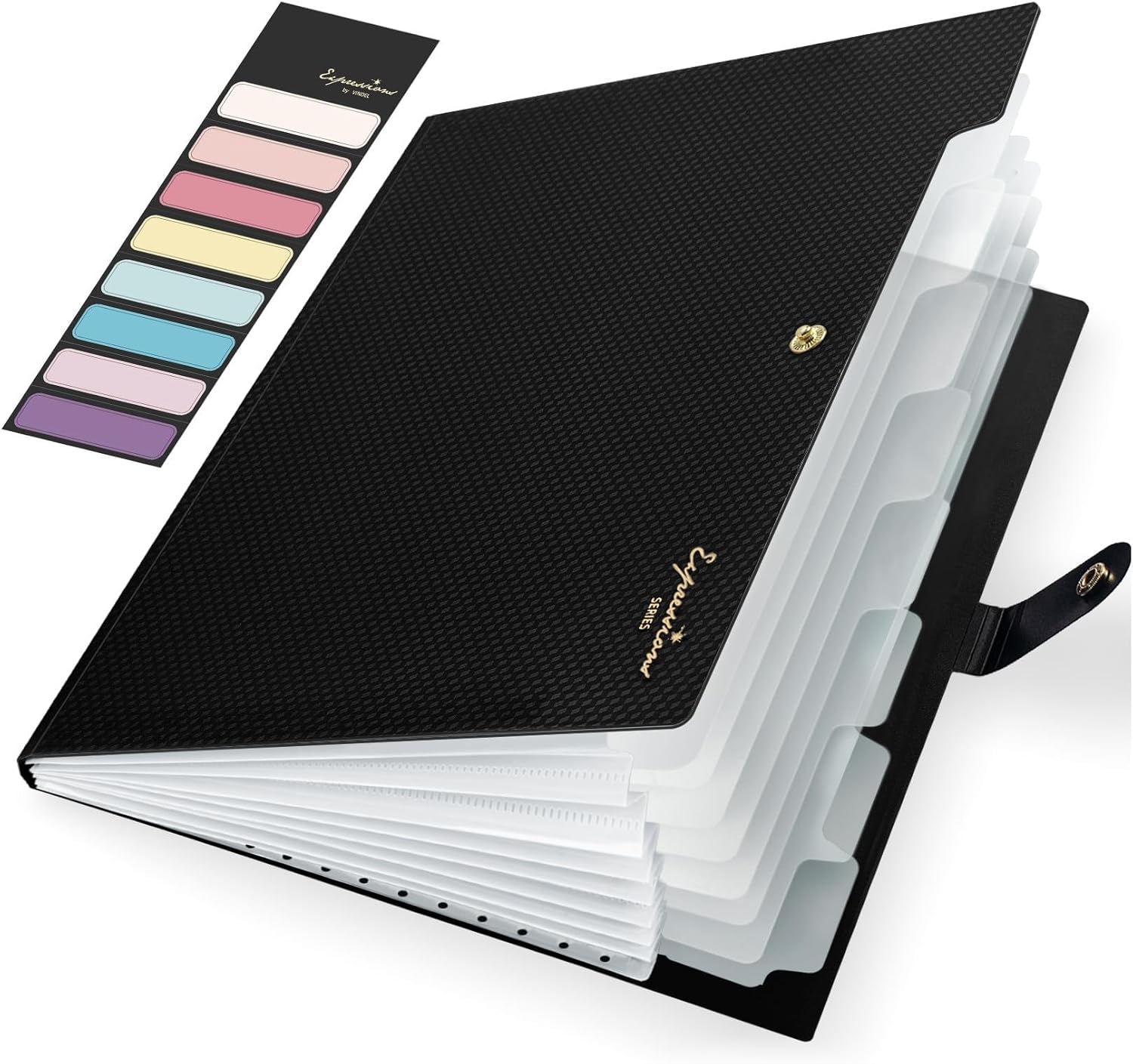 Sooez Accordion File Organizer 8 Pocket, Expanding File Folder with Labels | Folders for Document, Portable Paper Bill Receipt Organizer for Home School Office College Supplies, Letter Size, Black