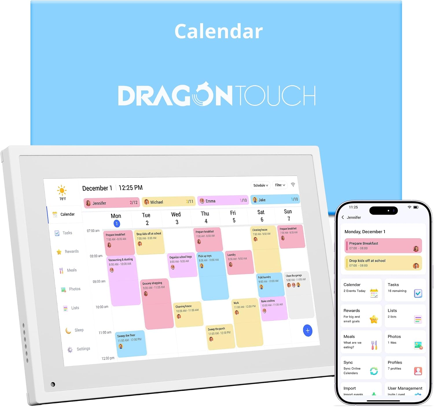Dragon Touch 10.1 inch Digital Calendar Chore Chart – Interactive Touchscreen, Smart Family Planner, Hearth Display Desk Digital Calendar Best Gifts for Christmas, Wedding, Mom | Interactive Touchscreen, Hearth Display Desk Digital Calendar Best Gifts for Christmas, Wedding, Mom