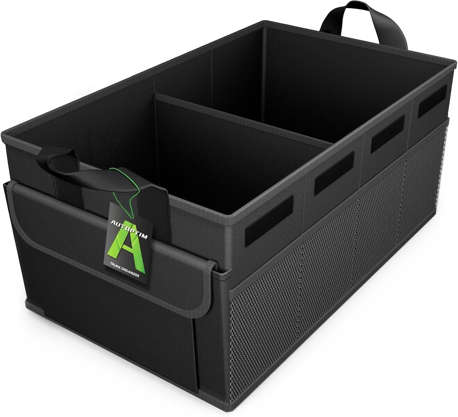 AUTOPTIM Car Trunk Organizer – Collapsible Car Organizer, Black, Medium | Non Slip Bottom, Multiple Pockets, Base Panel, Sturdy Trunk Storage for Groceries, Car Organization for SUV Sedan Van