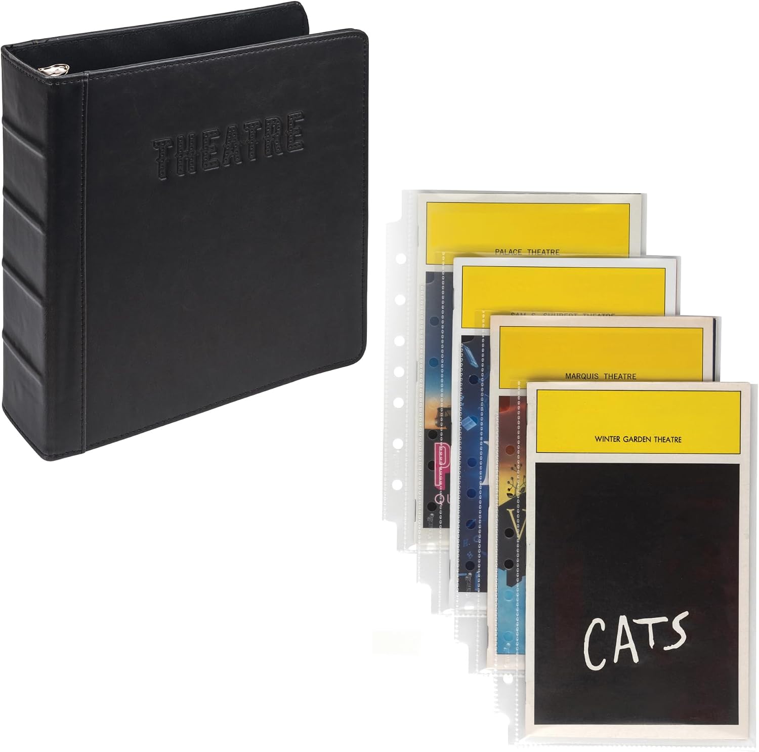 Samsill Vintage 2 Inch Binder Bundle with 25 Clear Protectors Compatible with Theater Programs and Broadway Programs, Theatre Debossed on Cover