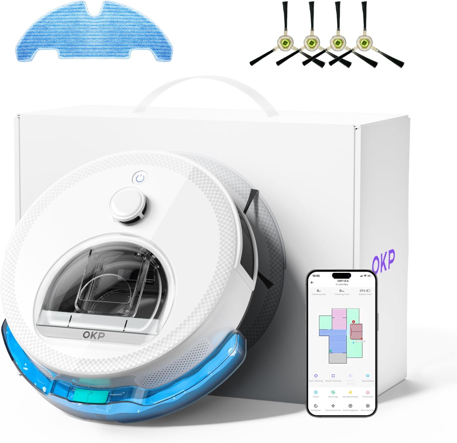 OKP Life Robot Vacuum L6 Aqua,LiDAR Navigation, 3.7 inch Super Thin, 6000Pa Powerful Suction,150 Mins,Quiet, Self-Charging Robotic Vacuum Cleaner, 2.4G&5G WiFi,Cleans Hard Floors to Carpets, White