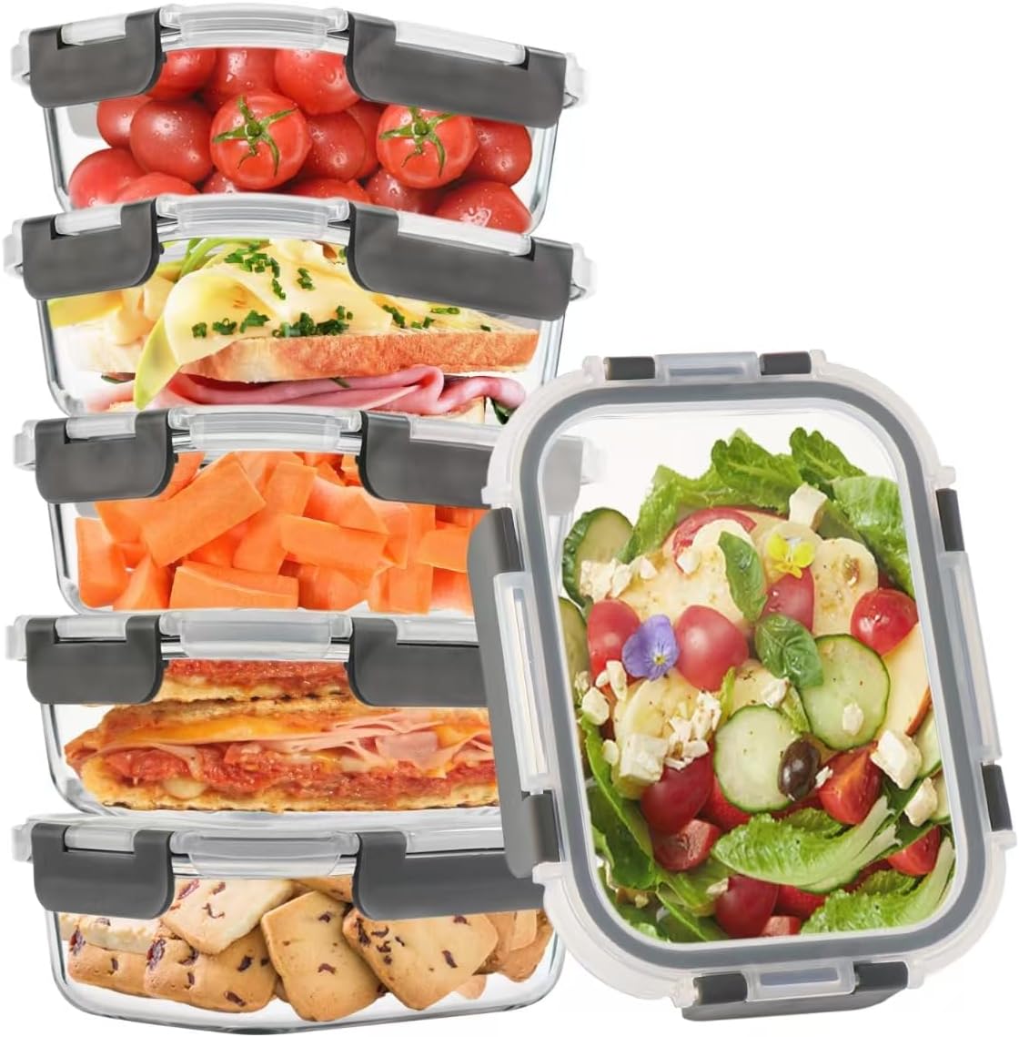 6pack 22oz Glass Meal Prep Containers with Airtight Lids, Lunch Containers | Portion Control Containers Set, Glass Food Storage Containers with Lids, Freezer to Microwave Safe, Dishwasher Safe