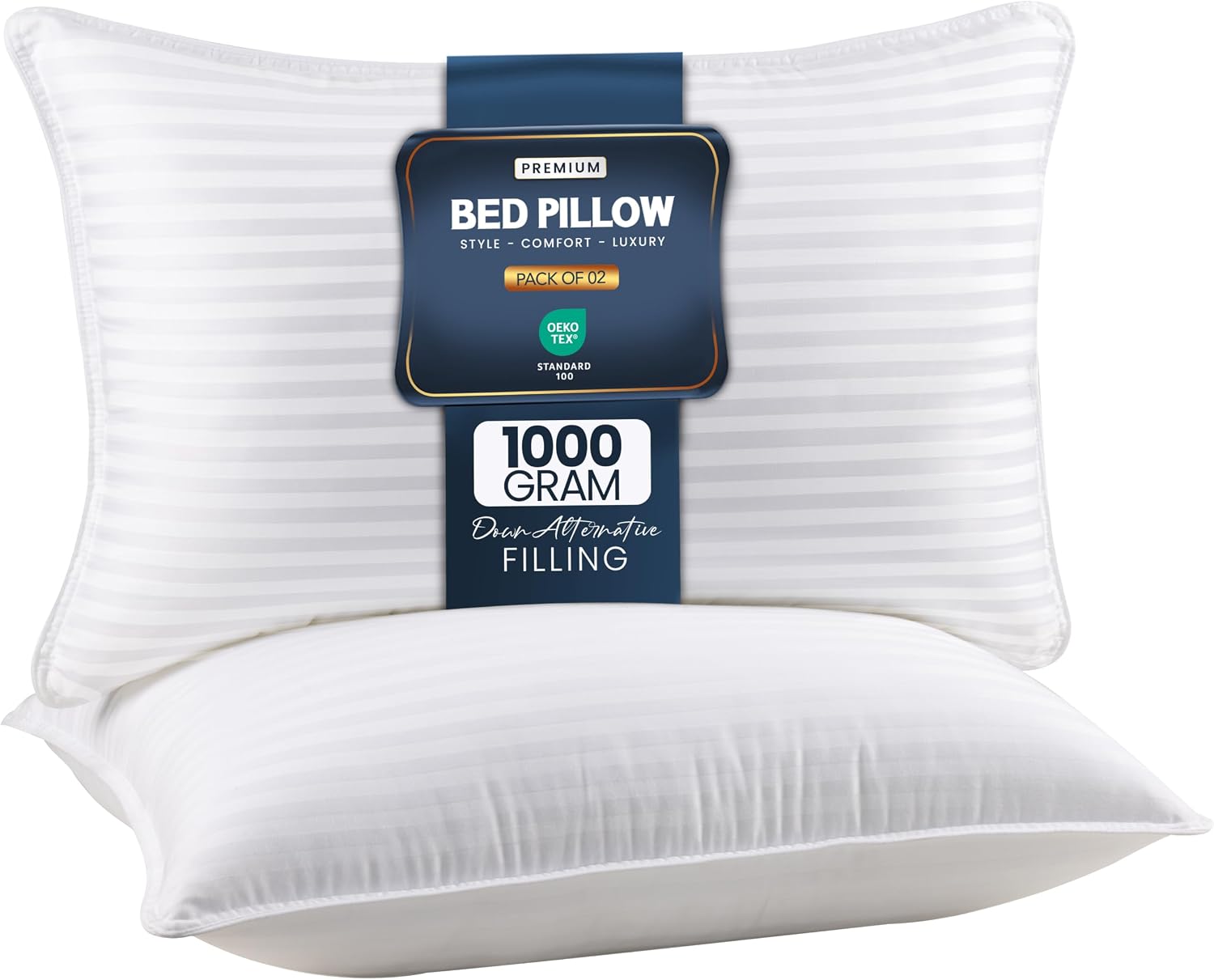 Utopia Bedding Hotel Bed Pillows for Sleeping, Pillows Queen Size Set of 2 | Down alternative pillows, cooling hotel quality, luxury comfort for back, side & stomach sleepers, Premium Stripes, White