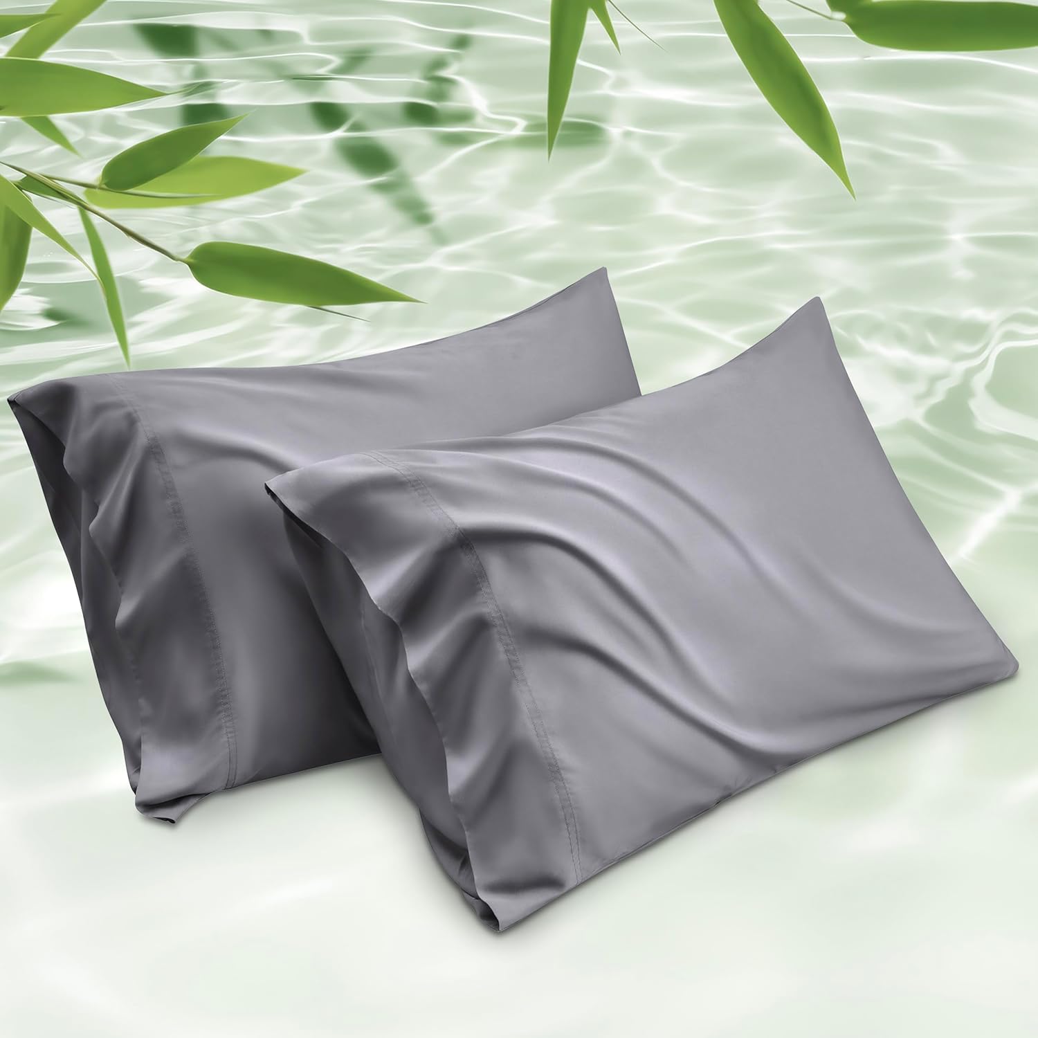 Bedsure PureWoven Pillow Cases Queen Set of 2, Rayon Derived from Bamboo | Cooling Pillowcases for Hot Sleepers, Similar to Silk Pillow Case Covers with Envelope Closure, Dark Grey, 20×30 Inches