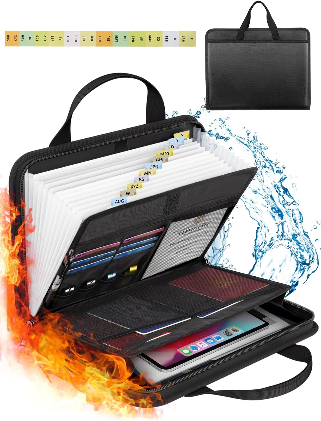 onvvippiv Important Document Organizer Folio Accordion File Organizer | Fireproof Expanding File Folder Storage Box with Zipper Labels 13 Pockets for Business Office Receipt Travel