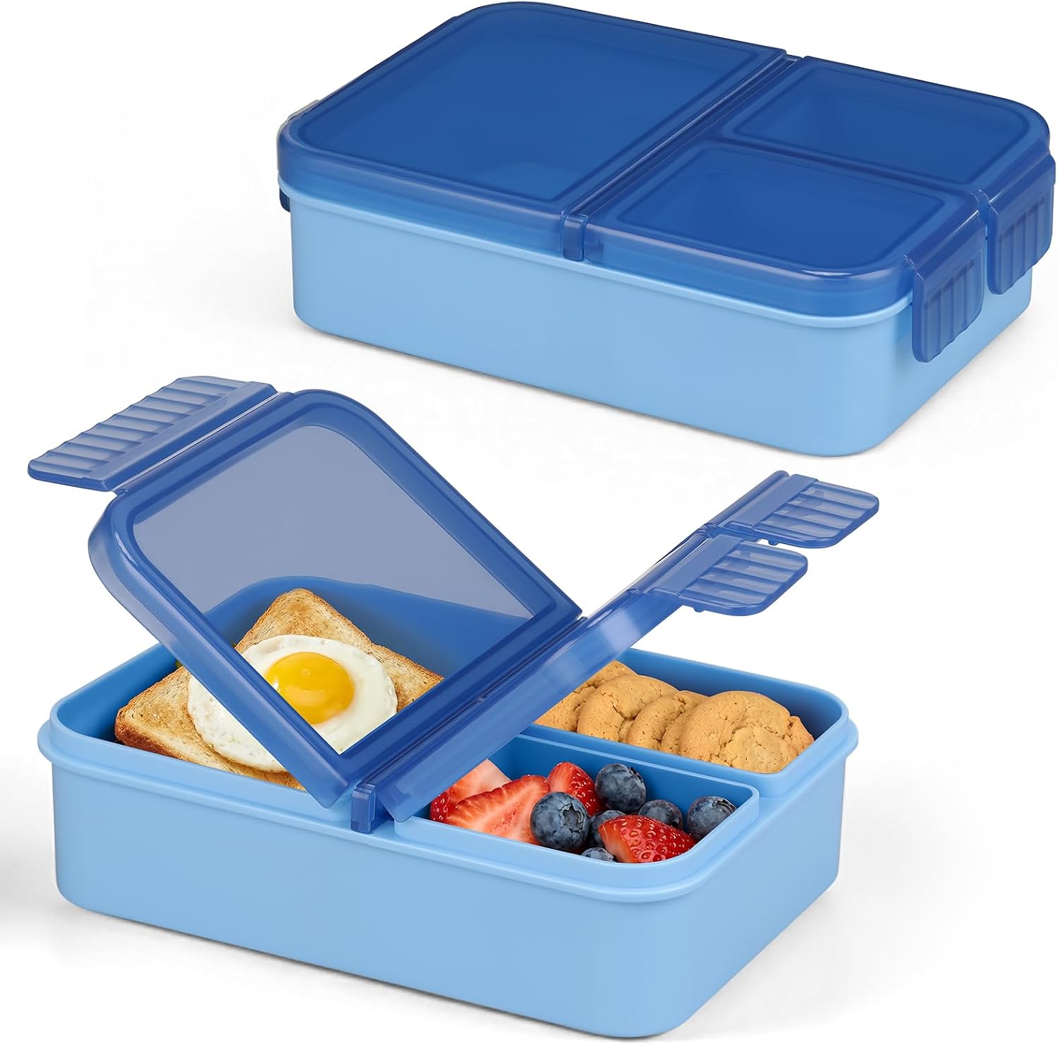 WyfKyd 2PACK Snack Box Container Set for Kids Adults Food Bento Lunch Box | 2PACK Snack Box Container for Kids Adults Reusable Bento Lunch Box with 3 Compartents for Office,School,Travel,Outdoor Blue