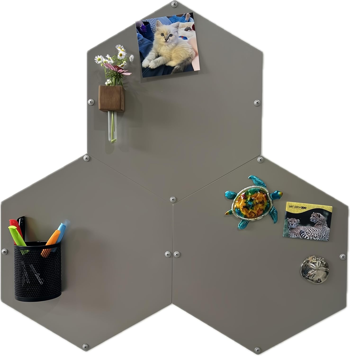 Hexagon Magnetic Dry Erase Board 3-Pack, Silver, 12.125″ x 14″ | Made in USA, Premium 22-gauge steel, Magnetic dry erase boards, Family command center, Home office, Kitchen organization