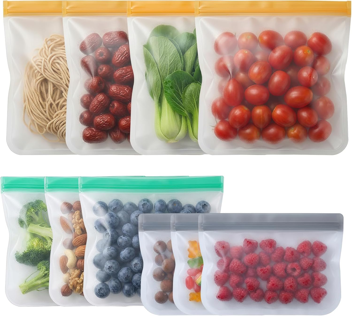 10 Pack Reusable Freezer Bags, Leakproof Reusable Silicone Food Storage Bags BPA Free Contaizers, Snack Sandwich Gallon Bags for Meal Prep, Marinate Meat, Salad Fruit, Veggies, Lunch, Travel, Kitchen