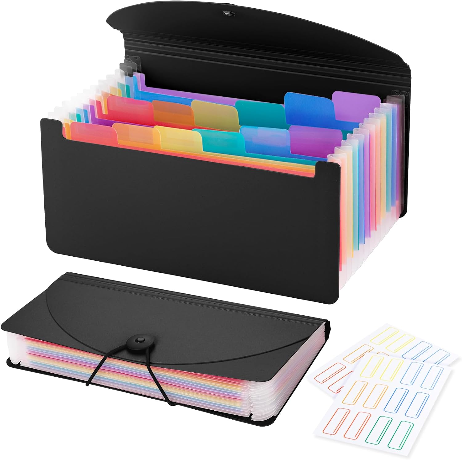 13 Pocket A6 Receipt Organizer, 2 Pack Small Accordion File Organizer, Coupon Organizer with Labels – Black