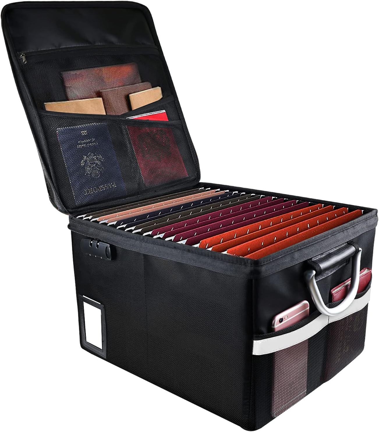 TOMKID Fireproof Document Box, Fireproof File Box with Lids, Important Document Organizer Box with Lock, Portable File Folder Organizer with Handle