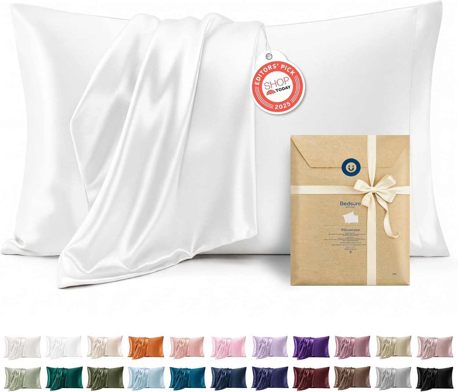 Bedsure Satin Pillowcases Queen Set of 2, Similar to Silk Pillow Case White | Reduces Hair Frizz & Skin Friction, Decorative Covers, Room Decor, Gifts for Women Men, Envelope Closure, Cooling, 20″ x 30″