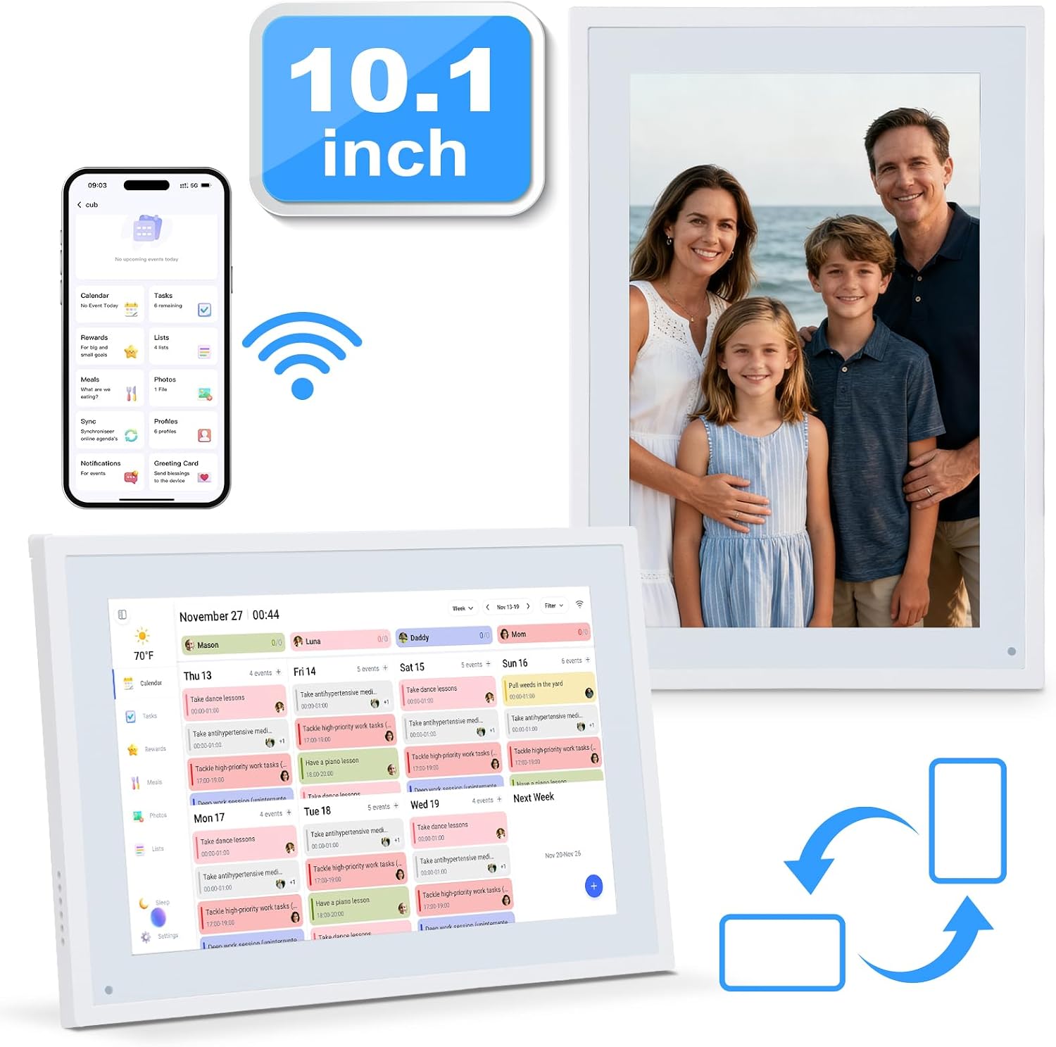 COMIX 10.1″ Smart Calendar Display – Digital Family Wall Planner & Wi-Fi Chore Chart Syncs with Phones, Touch Screen Command Center & Digital Photo Frame for Home Organization, Office, Elderly