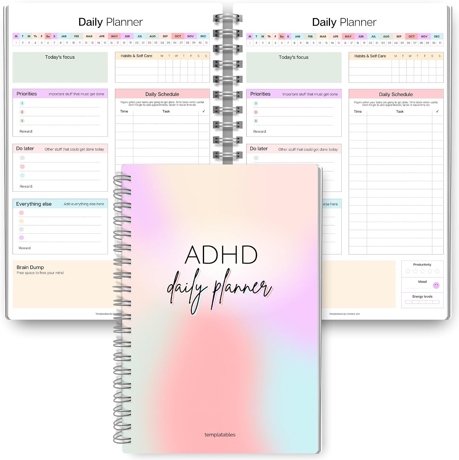 ADHD Daily Planner for Neurodivergent Adults – Productivity Daily Planner & Task Management to Stay Organized and Focused (Rainbow)
