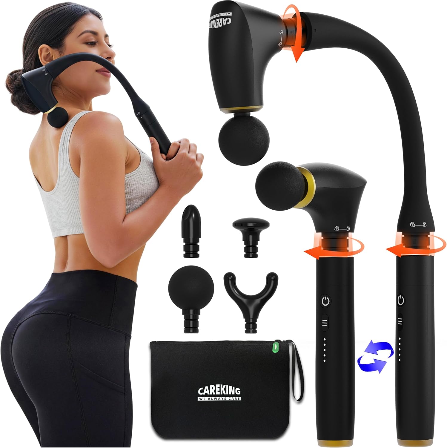 2-in-1 Detachable Massage Gun Deep Tissue with Extension Handle | Full Body Back & Neck Massager For Pain Relief, Muscle Massager, Home Office Gym Use, Gifts For Women Men, FSA-HSA Eligible