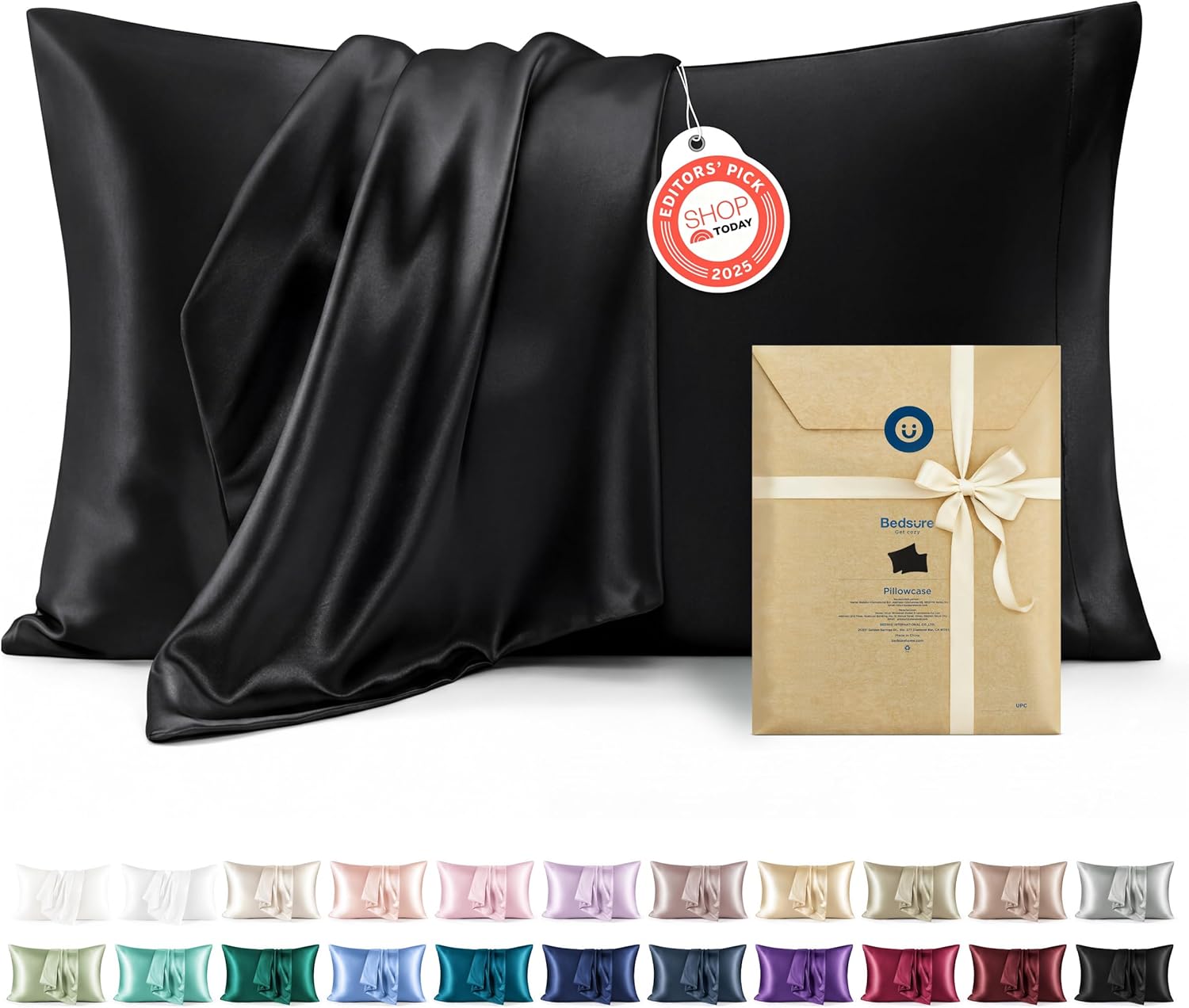 Bedsure Satin Pillowcases Queen Set of 2, Similar to Silk Pillow Case Black | Reduces Hair Frizz & Skin Friction, Decorative Covers, Room Decor, Gifts for Women Men, Envelope Closure, Cooling, 20″ x 30″