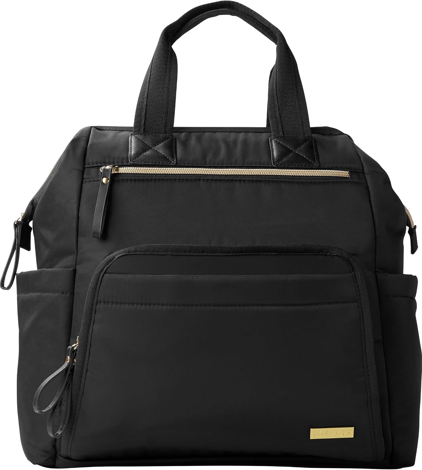 Skip Hop Diaper Bag Backpack: Mainframe Large Capacity Wide Open Structure with Changing Pad & Stroller Attachement, Black with Gold Trim