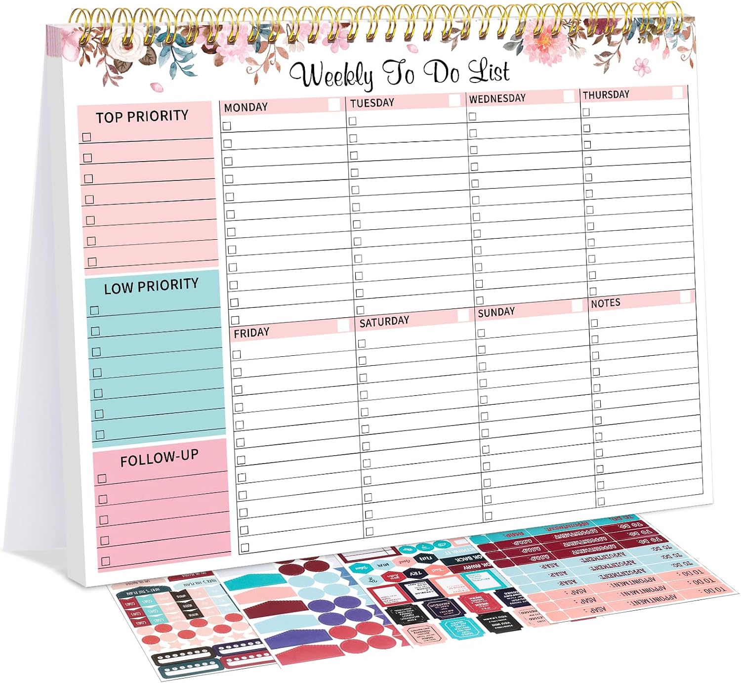 Thboxes Weekly To Do List Notepad, 8.5″x11″ Desk Planner 52 Sheets, Pink | 100GSM Paper Undated Habit Planner, Productivity Organizer Notepad, for Home School Office Work, Travel, College Essentials