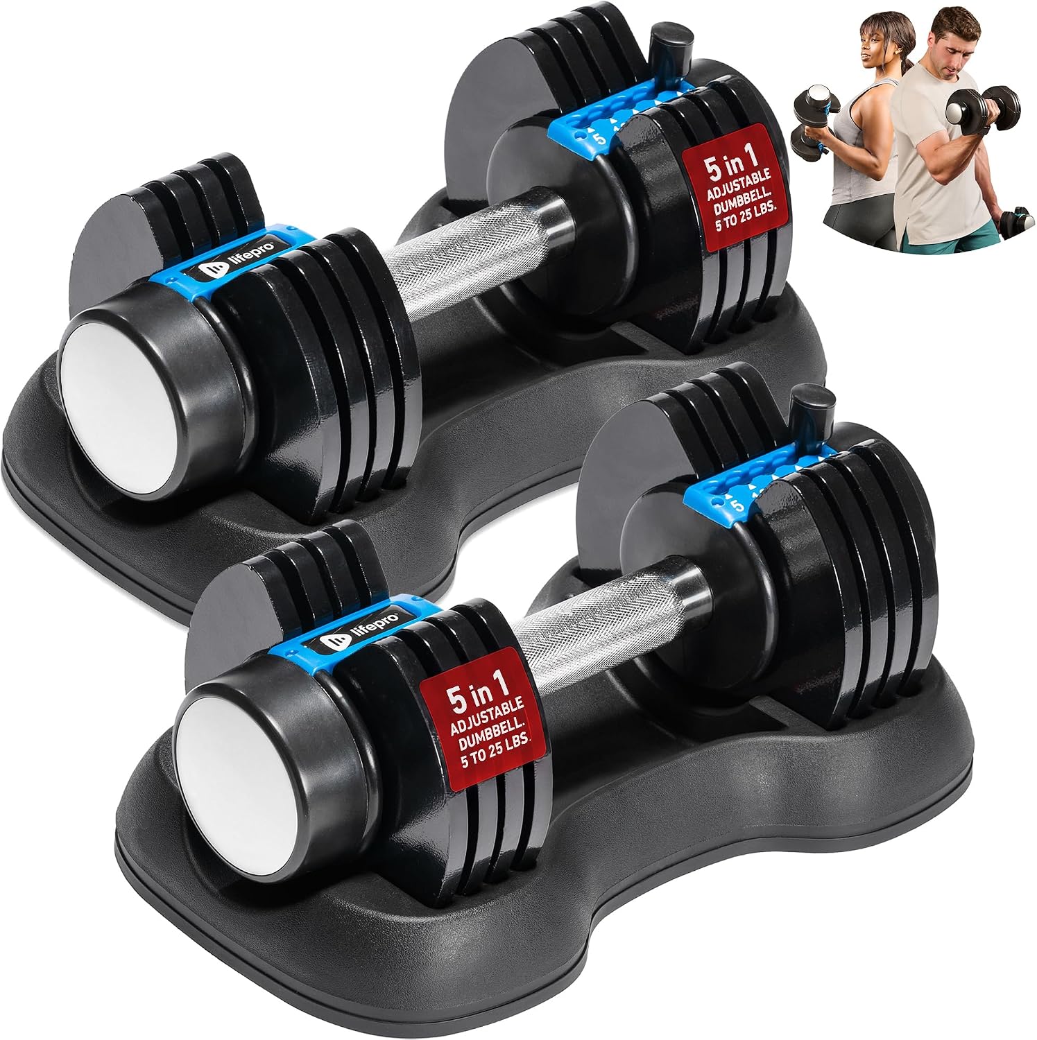 Lifepro Adjustable Dumbbells & Weights for Home Gym, Quick-Adjust | Choose from 2-55 lb adjustable weights in single, pair, or 3-in-1 options for customizable home strength training.
