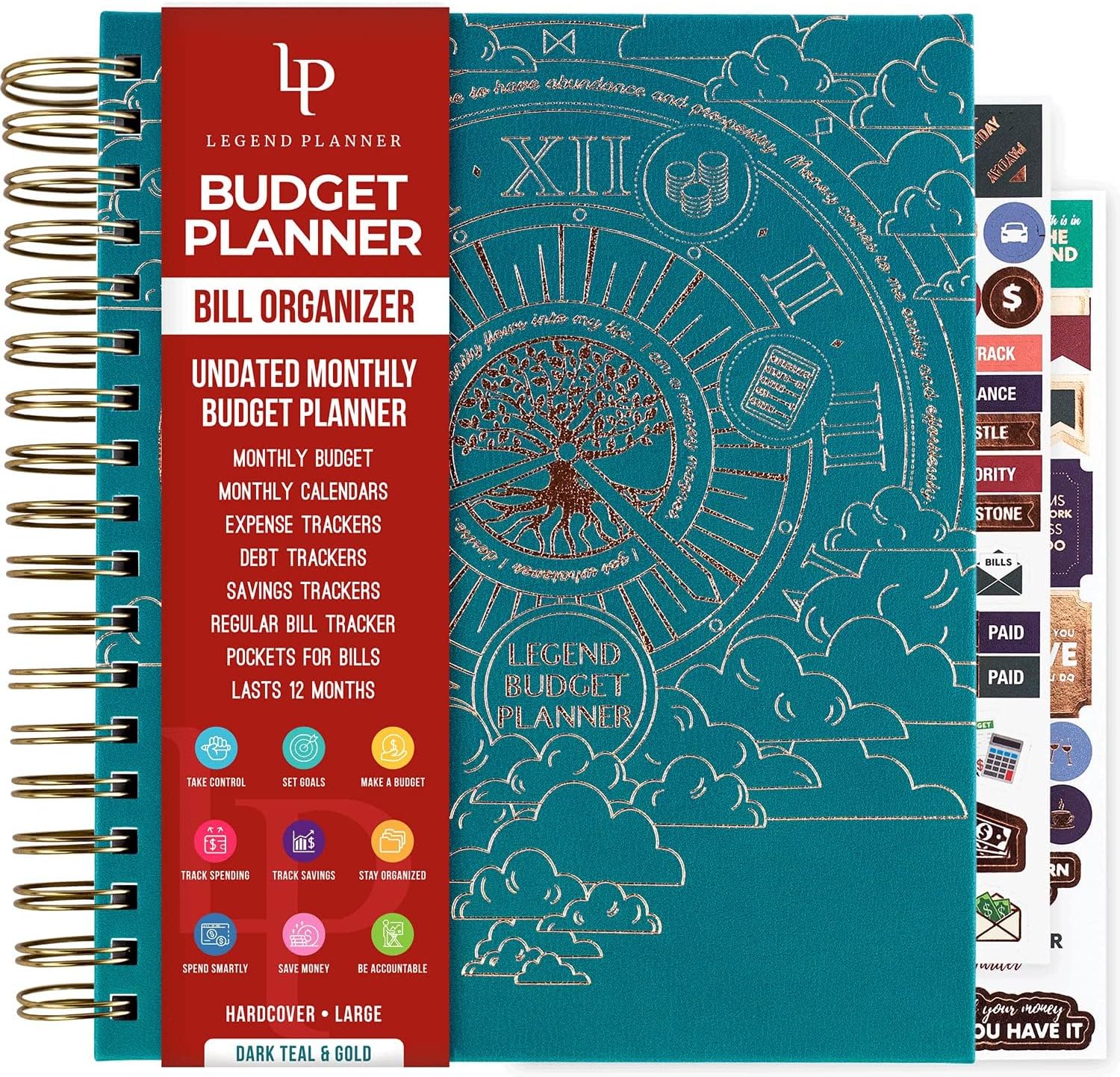 Legend Budget Planner & Monthly Bill Organizer with Pockets – Home Finance & Expense Tracker – Notebook for Household Budgeting (Dark Teal)