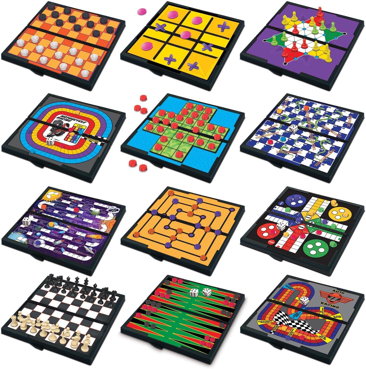 Gamie Magnetic Board Travel Games for Kids, Includes 12 Retro Fun Games – 5″ Compact Design, Individually Boxed Travel Essentials for Kids 4-8, 8-12, Road Trip/Airplane/Camping, for All Ages