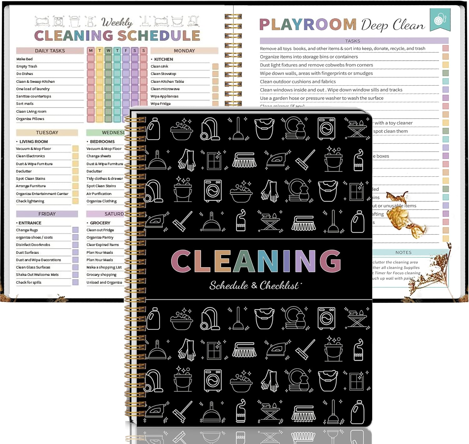 Adhd Cleaning Planner for Adults Women, Cleaning Schedule and Checklist | 8.5″ x 11″, Waterproof PVC Cover, for Daily, Weekly ＆ Monthly Cleaning Tasks, Stress-Free Home Cleaning Journal