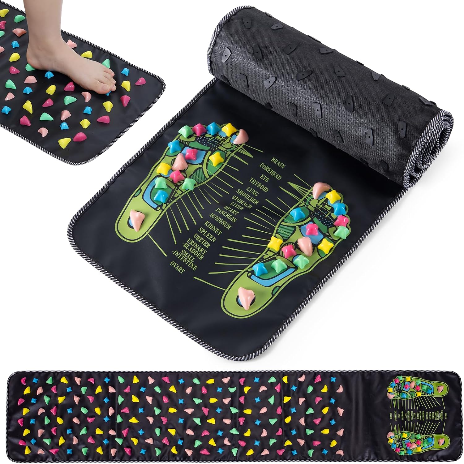 Foot Massage Mat, Reflexology Acupressure Mat for Foot Pain Relief | Pressure Point Massage Acupoint Mat Walk Stone Road for Long Sitting Elderly Students and Office Workers (68.9 x 13.78 in)