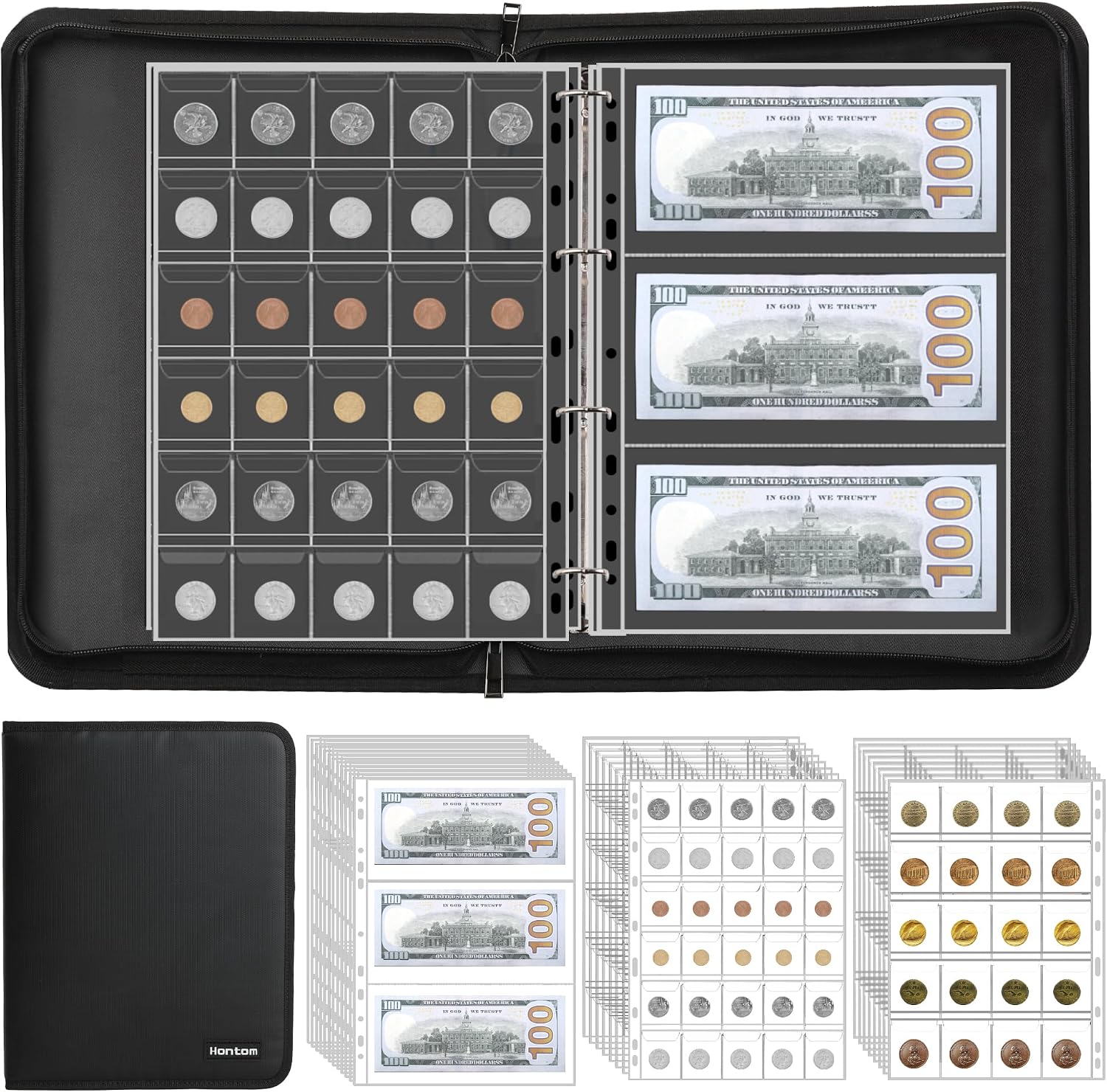 400-Pocket Fireproof Coin Collection Book & 36 Paper Money Organizer Binder | Coin Collection Album Holder for Coin Currency Collection Supplies,Pennies,Bill,Tokens,Badges, Collectors