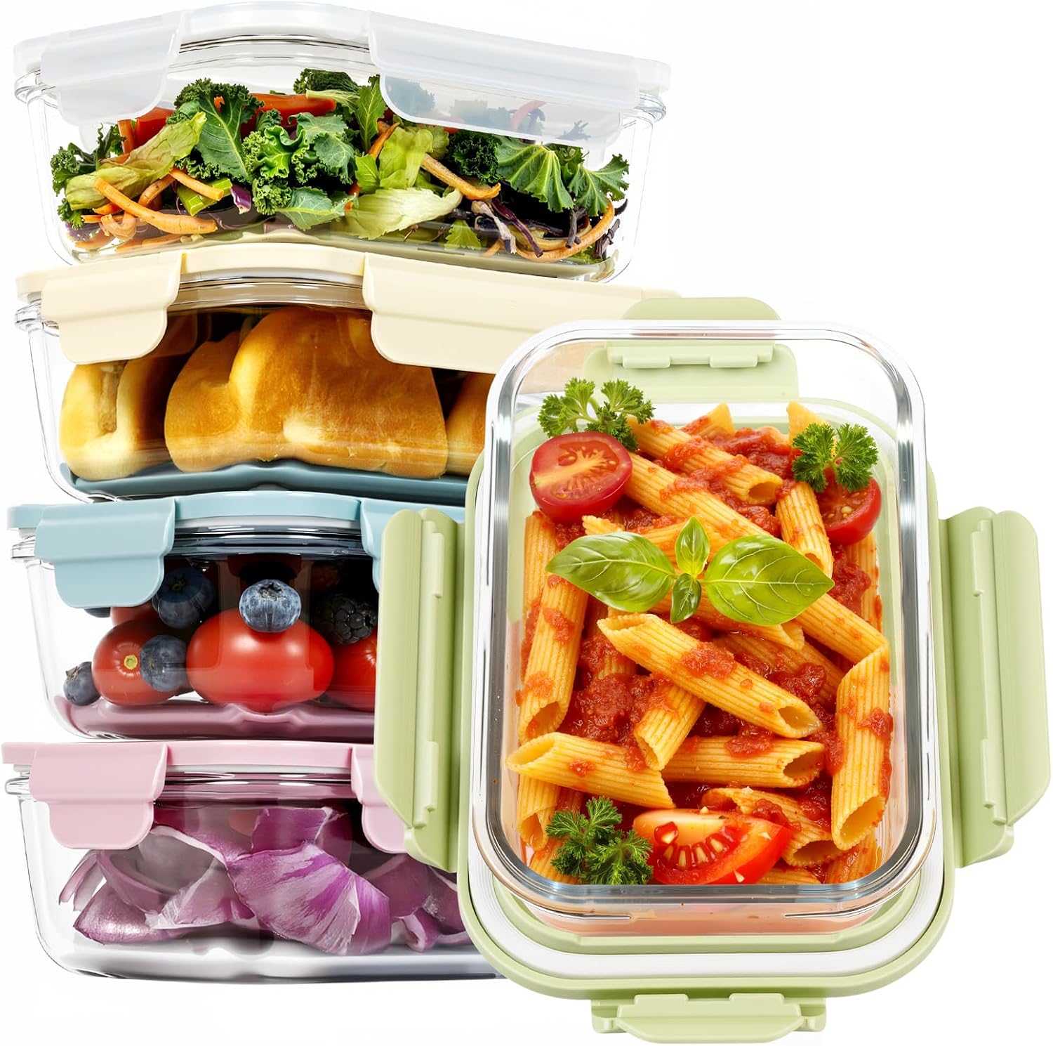 5 Pack 25oz Glass Meal Prep Containers with Air Vent Lids | Borosilicate Glass丨Snap Airtight Lids丨Lunch & Food Prep丨Microwave Oven Freezer Dishwasher Safe丨BPA-Free丨Rectangular