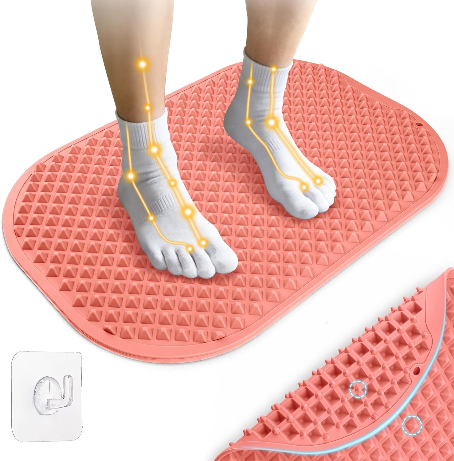 Silicone Foot Massage Mat, Extra-Large Reflexology Mat for Feet Relaxation, Portable Foot Acupressure Mat with Dual-Side Usage, Foldable Standing Desk Mat for Pain, Fatigue Relief(Pink-XL)