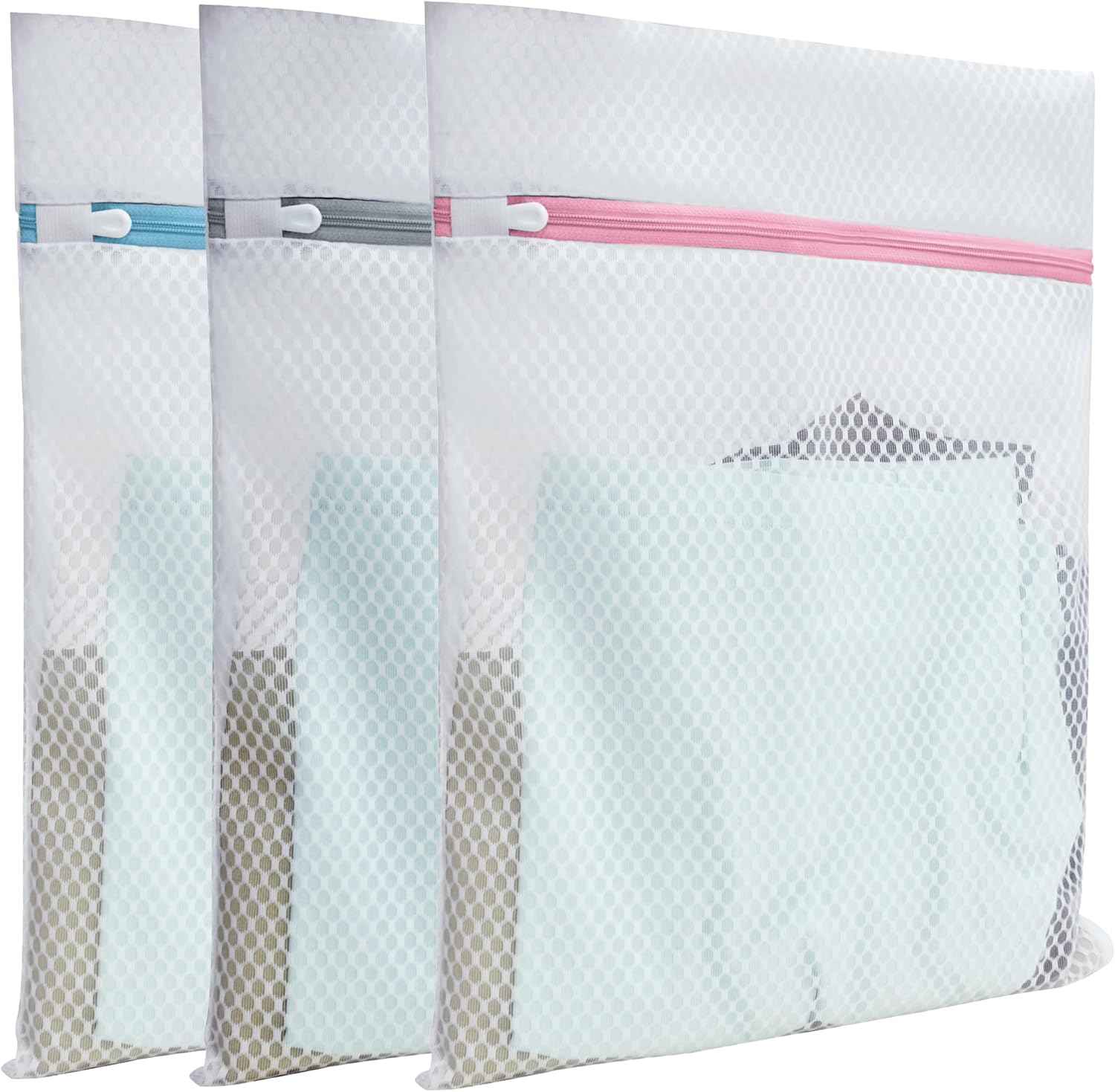 Mesh Laundry Bags for Delicates – 3 Pack (12”×16”) with Color-Coded Zippers, Protects Clothes from Damage, Breathable Honeycomb Mesh, Washer & Dryer Safe bags – Ideal for Bras, Lingerie & Socks