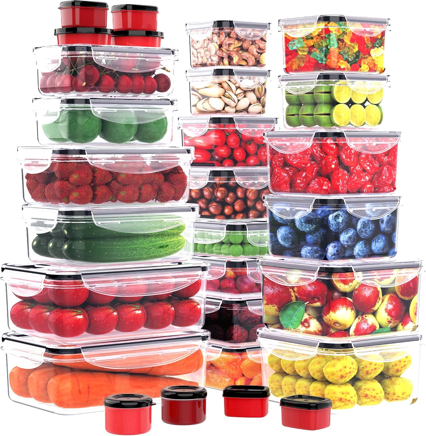 56 PCS Food Storage Containers with Lids Airtight (28 Boxes – 28 Lids) | Plastic Container for Pantry Stackable Kitchen Organization-Microwave Dishwasher,Freezer Safe 100% Leak Proof