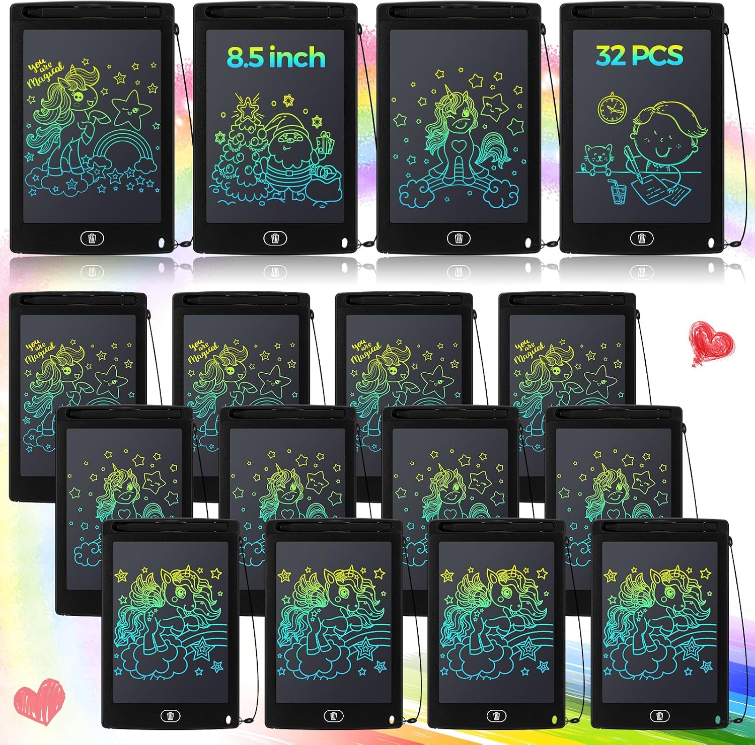 Zhehao 32 Pcs LCD Writing Tablet for Kids Bulk 8.5 Inch Colorful Doodle Board Tablet Erasable Doodle Pad Educational Toy Birthday Easter Gift for Boys Girl Age 3-10(Black)